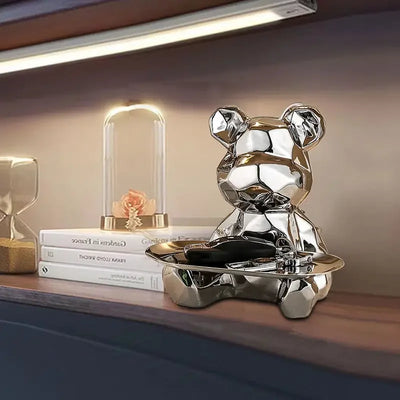 Estatua de oso geométrica con bandeja de almacenamiento